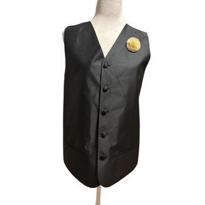 Blokette Small‎ Black Satin Vest 5 button  Flower pin accent Unisex dressy